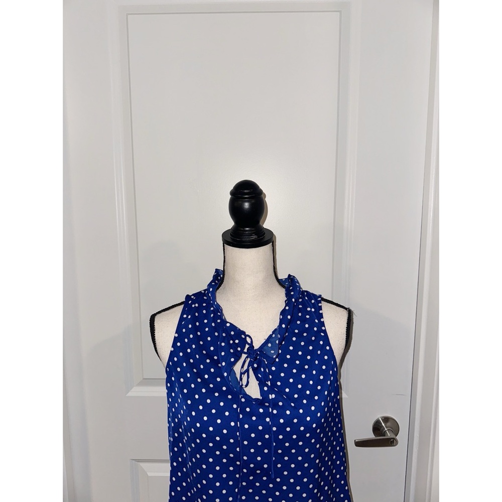 4/$13 J. Crew Blue and White Tie Front Ruffled Blouse - Picture 4 of 7